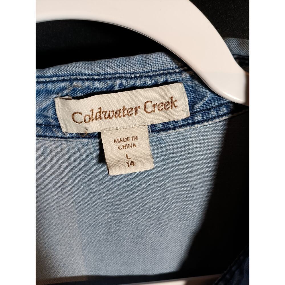 Coldwater Creek Women’s Large Chambray Light Denim 3/4 Sleeve Button Up Shirt - Picture 3 of 5